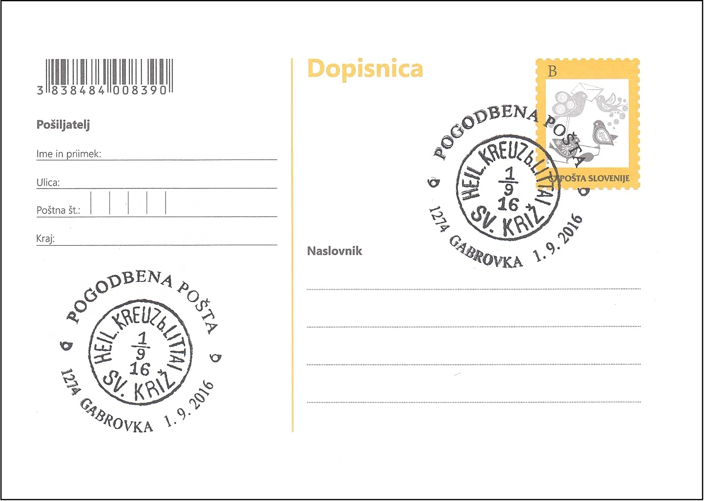 POGODBENA POŠTA 1274 GABROVKA